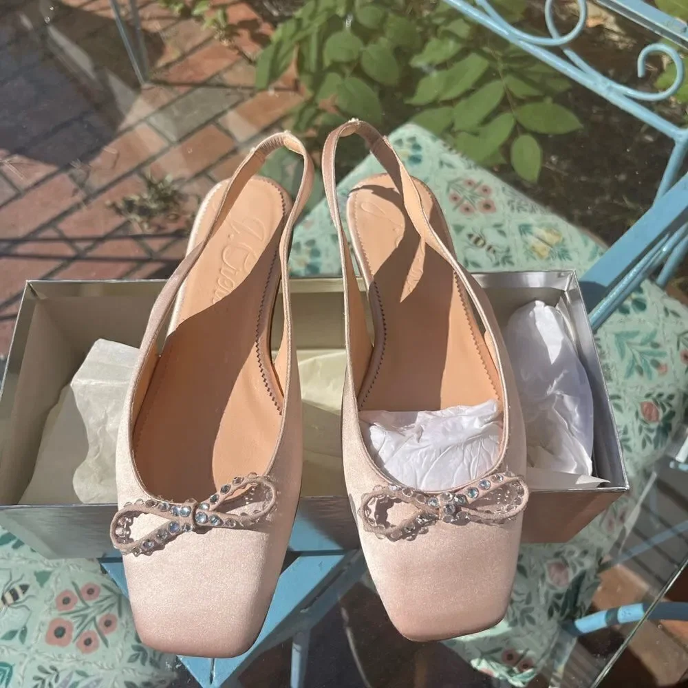 J Crew Anya Slingback Flats with Crystal Bow NIB